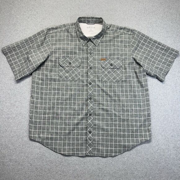 Orvis Button-Down Shirt Men’s 2XL Gray White Windowpane Plaid Short Sleeve - Picture 1 of 11